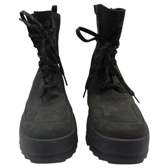 UGG Leather Lug Sole Lace Up Chunky Platform Combat Ankle Boots Black Size 9 - Picture 2 of 8
